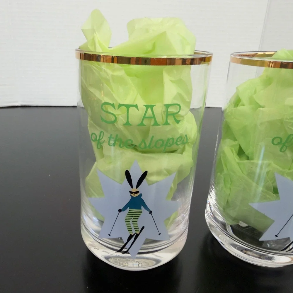Anthropologie Highball Glasses Unisex OS Clear NEW Star of the Slopes Ski Bunny